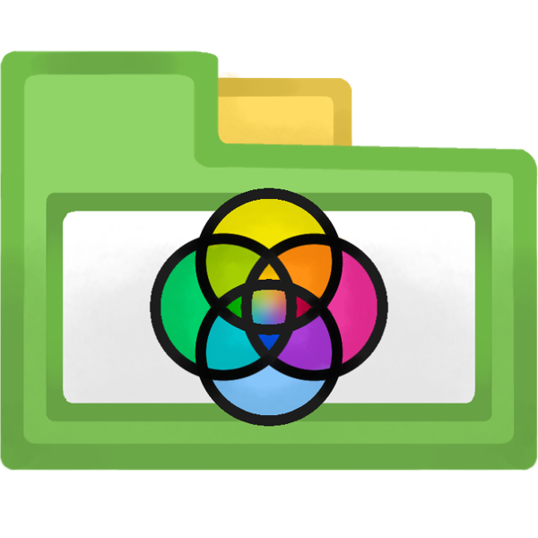 A AAC folder that resembles a horizontal folder. The folder is green with a big white rectangle going across the base. And there is a yellow tap on the top besides the top tap. In the middle is the emmengard rings symbol to represent systemhood.